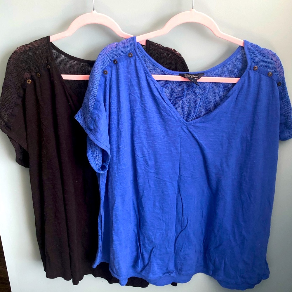 Lucky brand 3x tee with mesh top and button sleeves